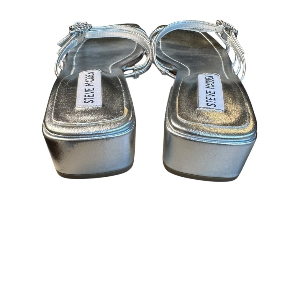 Steve Madden Silver Rhinestone Buckle Sandals Block Heel Event Size 7 - Picture 4 of 6